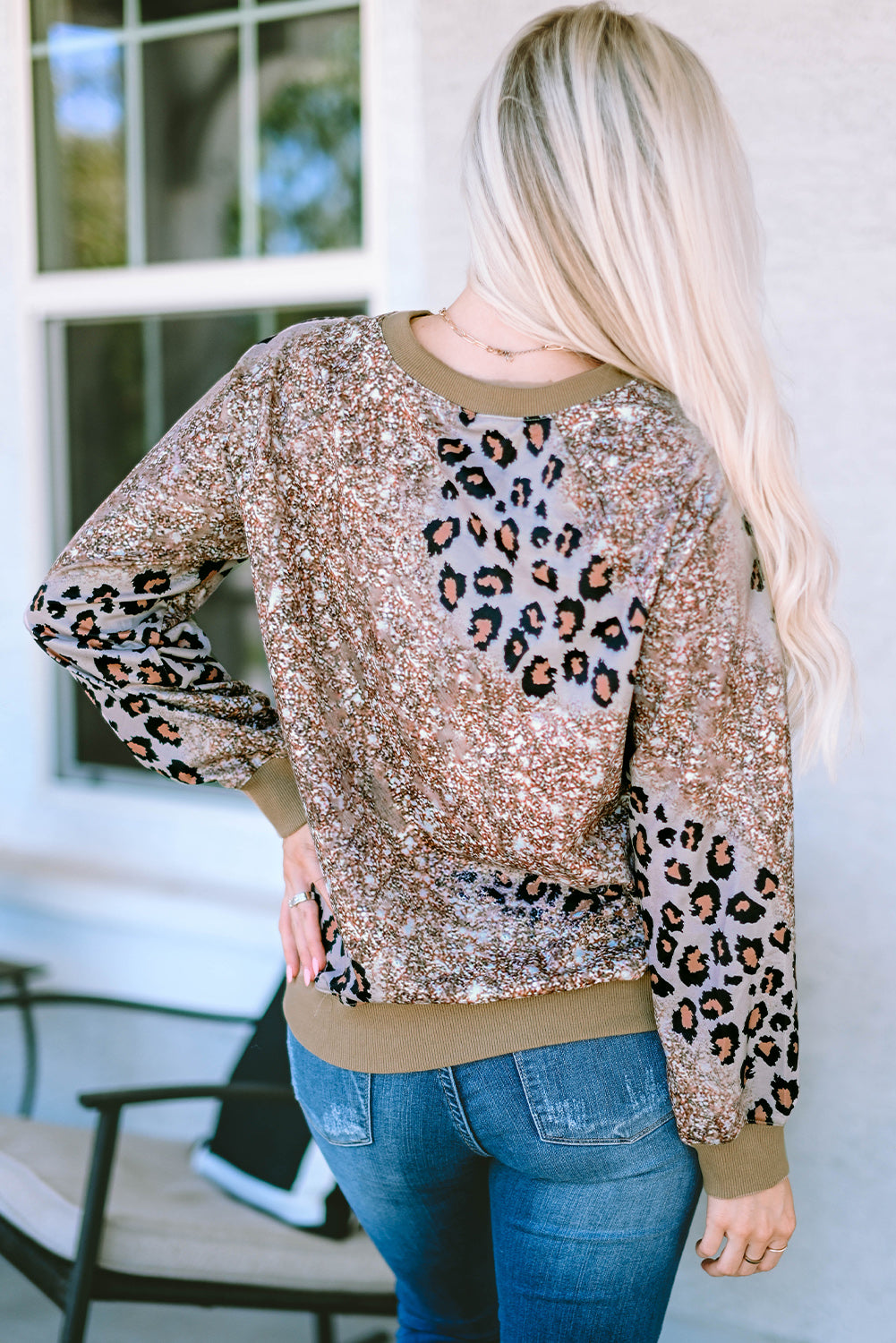 Leopard Print Bleached Long Sleeve Top