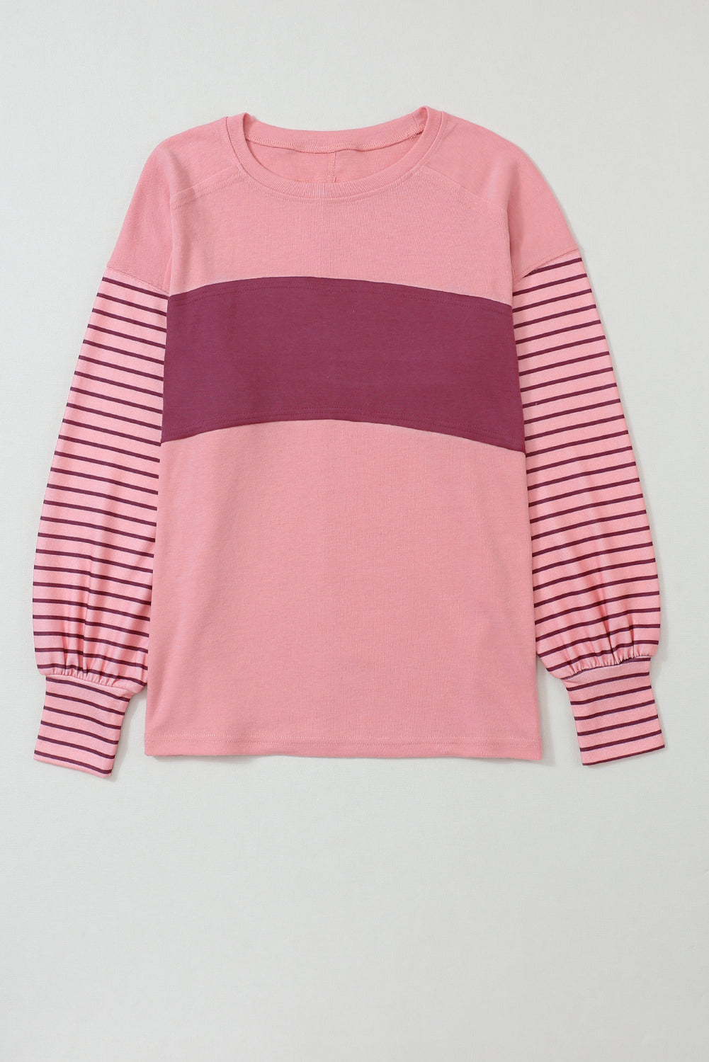 Blusa de manga obispo a rayas con bloques de color Peach Blossom