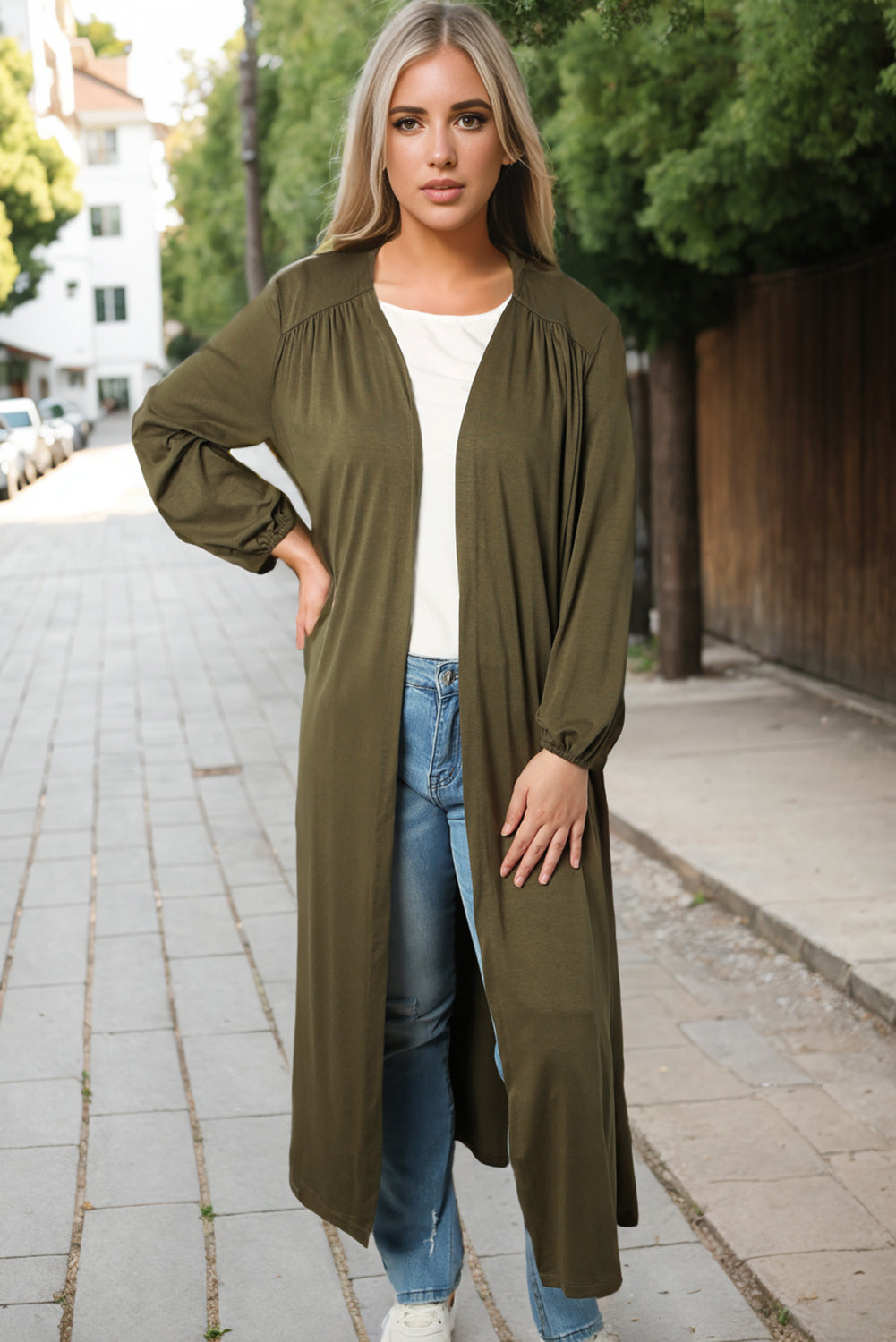 Green Lightweight Long Sleeve Open Front Duster Cardigan