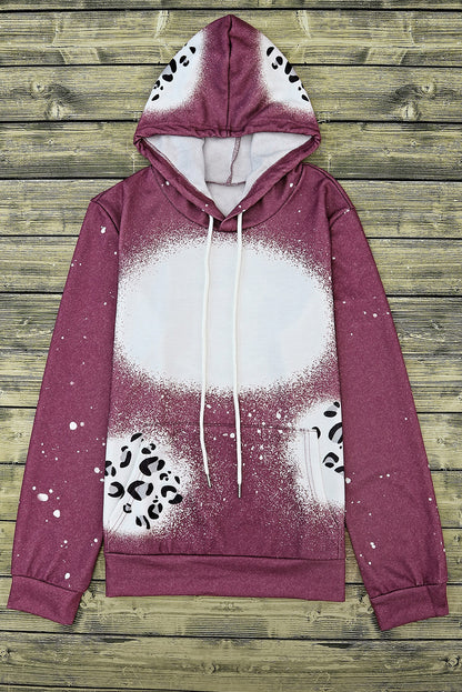 Leopard Tie Dye Print Kangaroo Pocket Pullover Hoodie