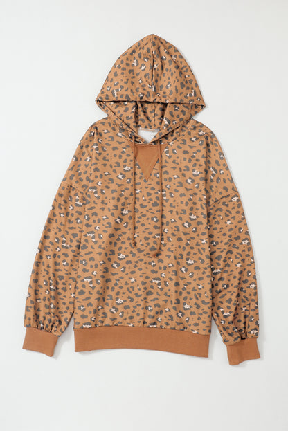 Leopardo Manga Longa Cordão Cropped Hoodie