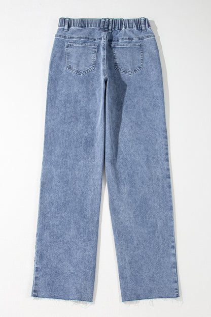 Dusk Blue Foiled Star Patchwork Straight Leg Loose Jeans