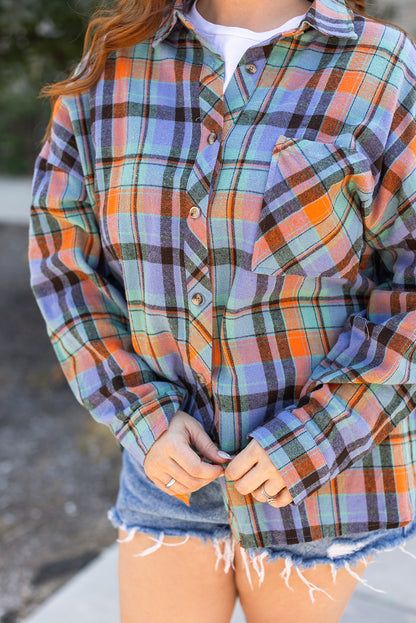 Red Plus Size Plaid Print Buttoned Shirt