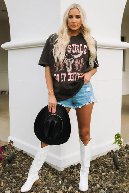 Camiseta cinza grande com estampa gráfica COWGIRLS DO IT BETTER