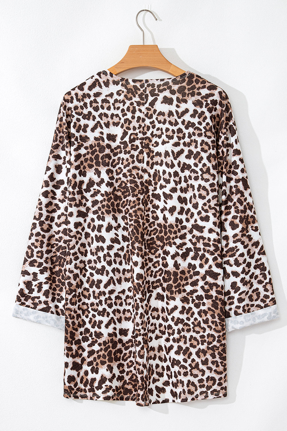 Khaki Leopard Print Batwing Sleeve Loose Tunic Cardigan