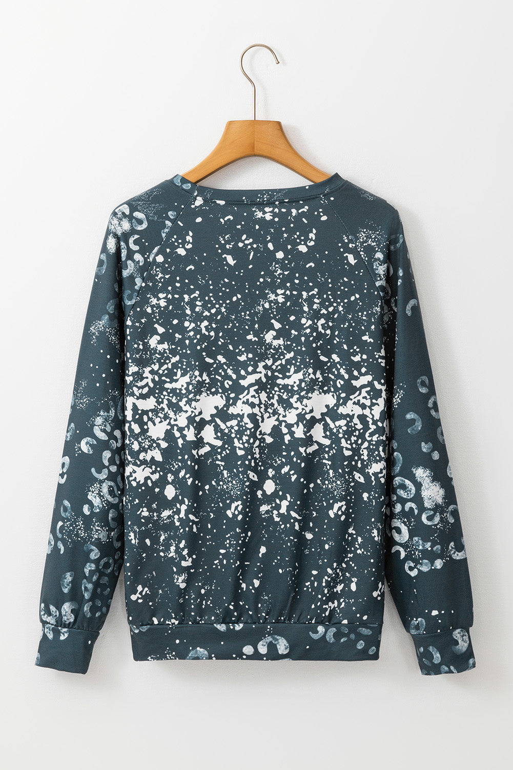 Blue Leopard Bleached Raglan Sleeve Crewneck Sweatshirt