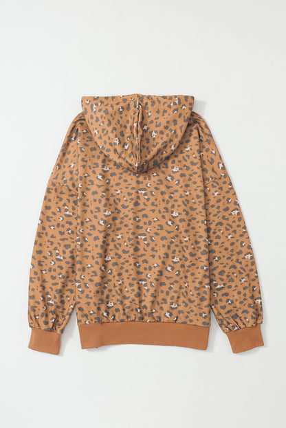 Leopardo Manga Longa Cordão Cropped Hoodie