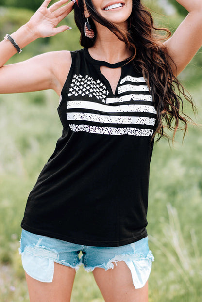 Green Cutout American Flag Print Tank Top